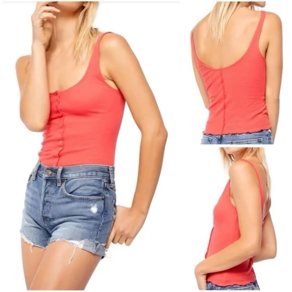 Free People Tellin' Me Tank: Ribbed with Snap Accents in Red, Never Worn